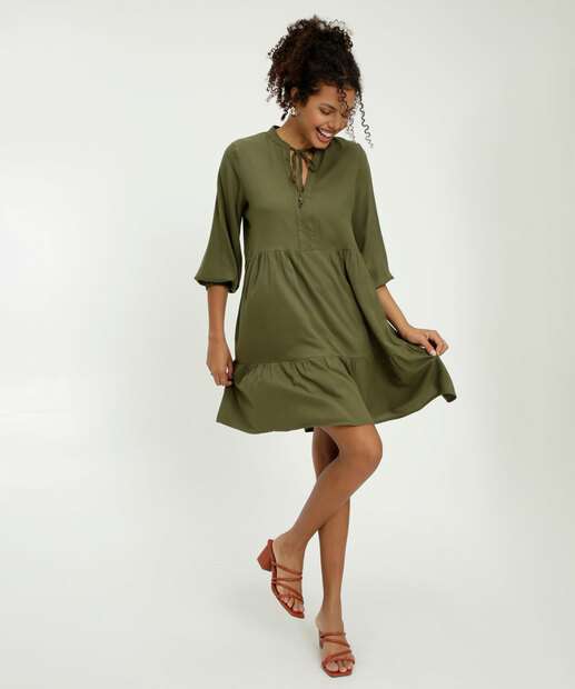 Vestido Feminino Amarração Manga 7/8 Marisa