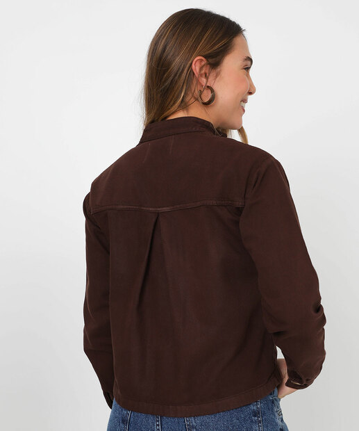 Jaqueta Feminina Sarja Bolsos Marisa Marrom