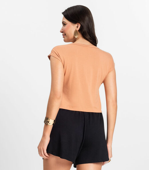 Blusa Básica Feminina Viscotorcion Rovitex Marrom