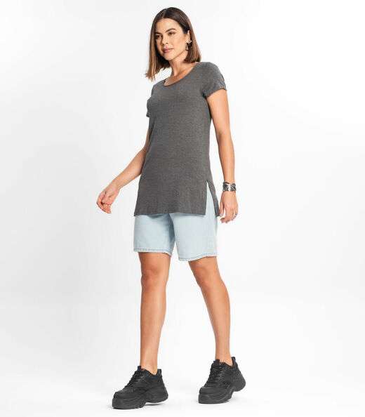 Blusa Básica Alongada Feminina Rovitex Cinza