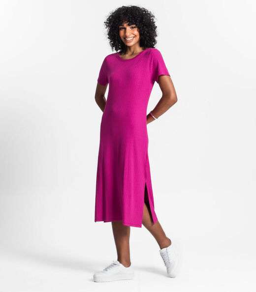 Vestido Midi Ribana Canelada Básico Rovitex Roxo