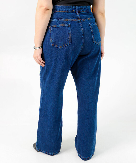 Calça Plus Size Feminina Wide Leg Friso Jeans Azul