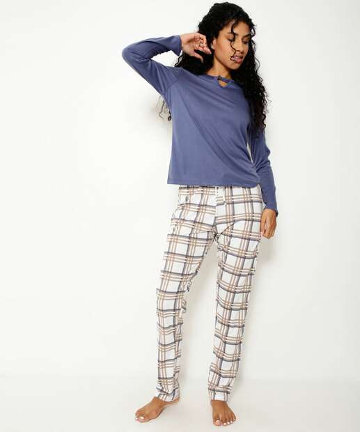 Pijama Feminino Estampa Xadrez Manga Longa Marisa