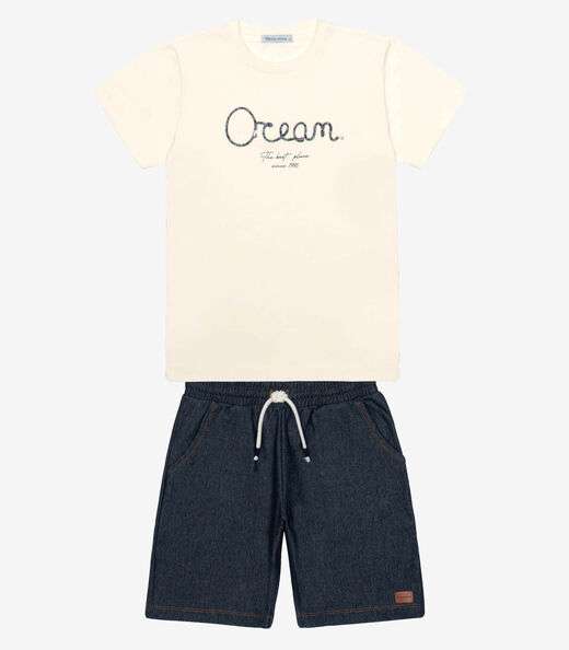 Conjunto Infantil Camiseta Com Bermuda Trick Nick Bege