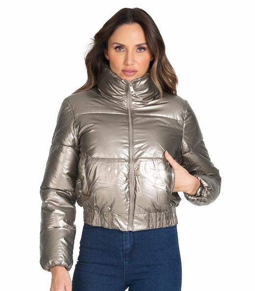 Jaqueta Puffer Feminina Metalizada Select Dourado