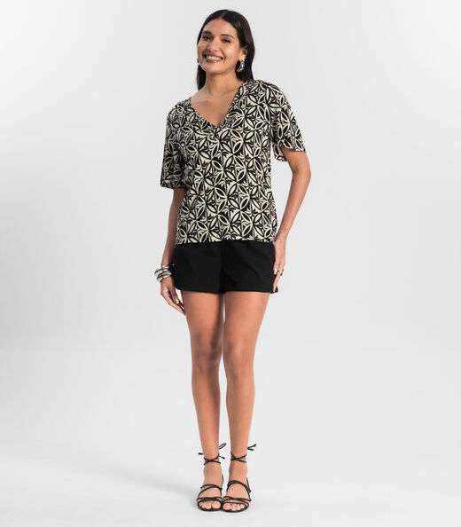 Blusa Feminina Estampada Godê Rovitex Preto
