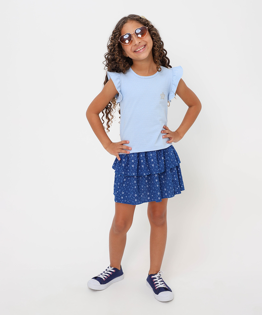Blusa Infantil Cotton Textura Marisa Tam 4 a 10 Azul