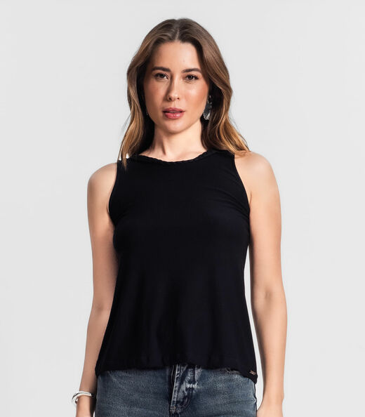 Regata Feminina Com Decote Trabalhado Rovitex Preto