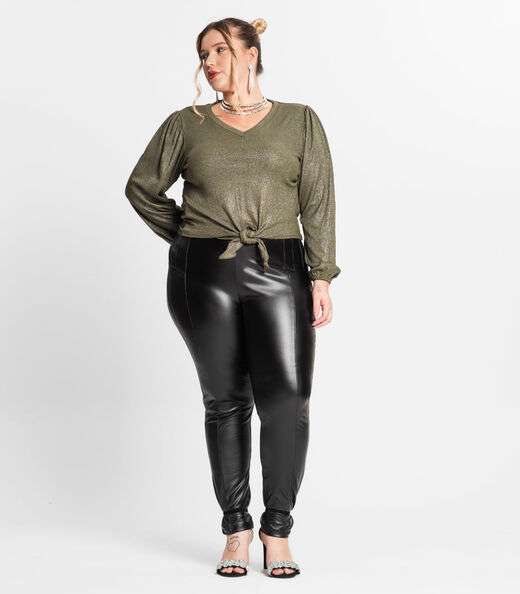 Blusa Manga Longa Em Ribana Canelada Secret Glam Verde