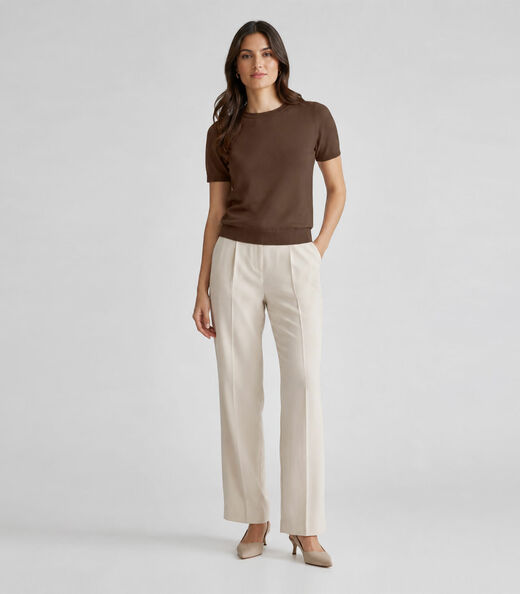 Blusa Feminina Manga Curta Lisa Em Tricot Dianna Marrom