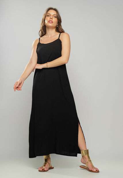Image_Vestido Longo Viscolinho Fenda Preto Salvatore Fashion