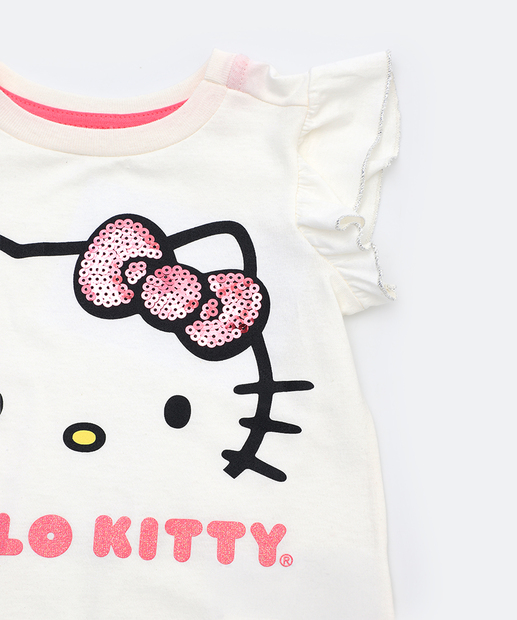 Camiseta Infantil Hello Kitty Paetês Tam 1 a 3 Off White