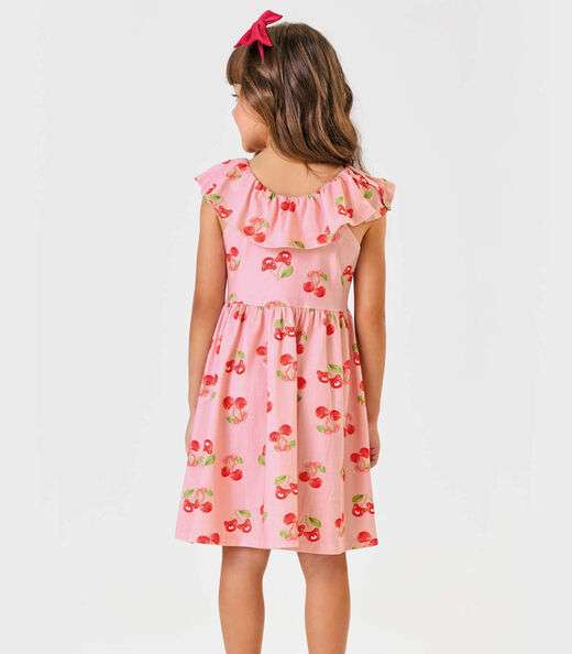 Vestido Curto Cotton Estampa Cereja Trick Nick Rosa