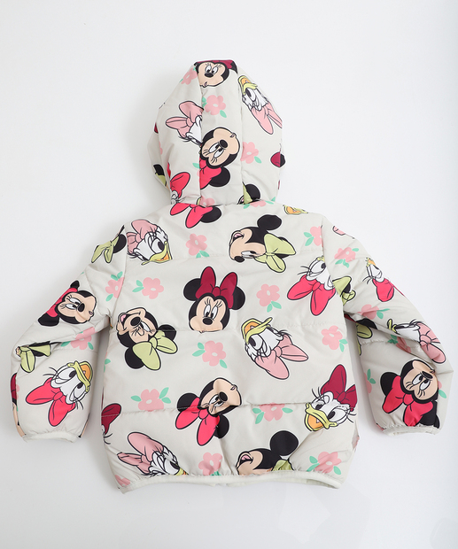 Jaqueta Infantil Puffer Capuz Minnie E Amigos Tam 1 a 3 Cinza