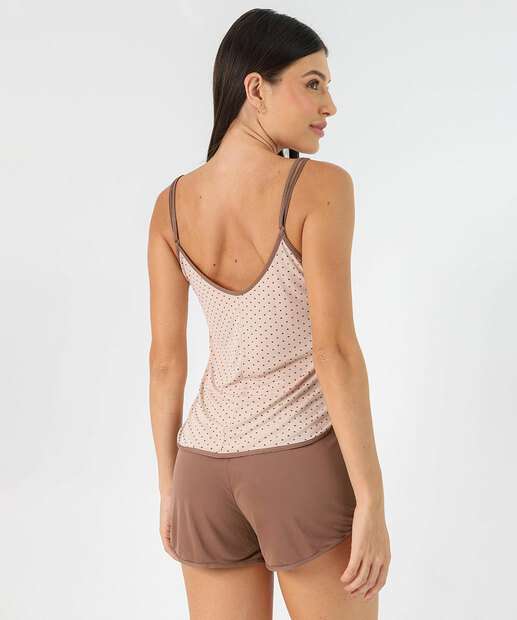 Baby Doll Liganete Estampa Poá Delrio Bege