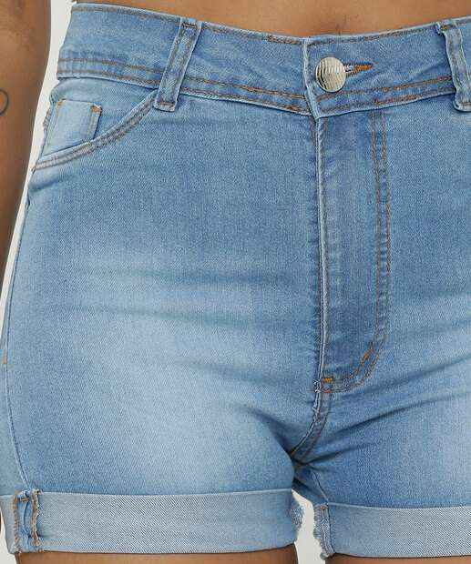 Short Jeans Feminino Cintura Alta Barra Dobrada