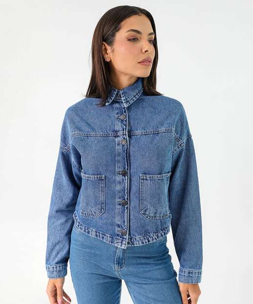 Image_Camisa Feminina Bolso Manga Longa Sawary Azul