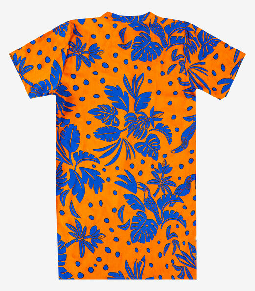 Vestido Curto Estampado Com Peitilho Infinita Cor Laranja