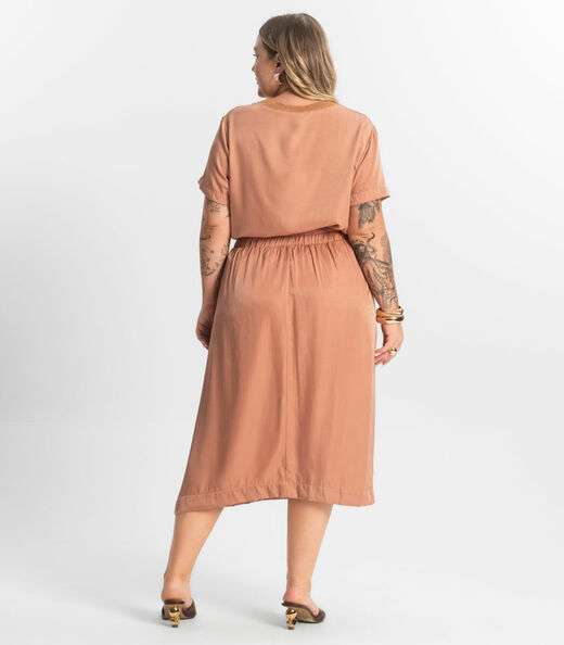 Saia Midi Plus Size Secret Glam Marrom