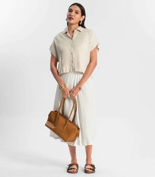 Camisa Feminina Botão de Viscose Bege