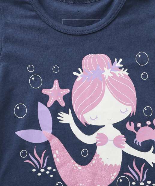 Camiseta Infantil Sereia Manga Curta Marisa Tam 1 a 3