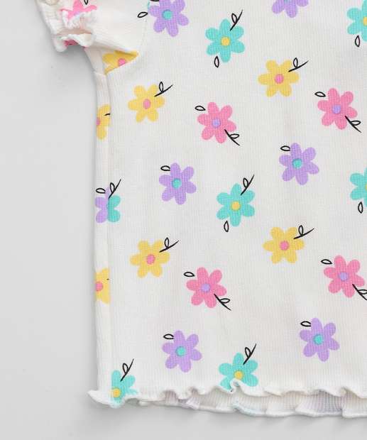 Blusa Infantil Canelada Flores Marisa Tam 1 a 3 Off White
