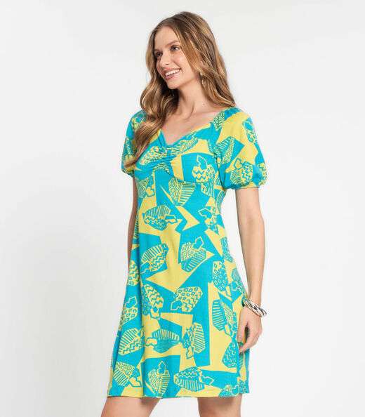 Vestido Feminino Estampado Rovitex Azul