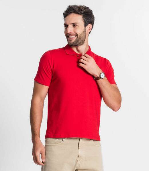 Polo Masculina Com Bolso Cotton Leve Diametro Vermelho