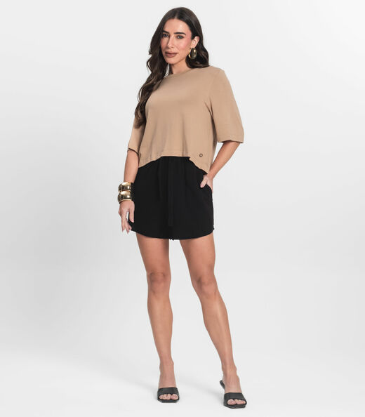 Blusa Feminina Manga Curta em Molecotton Endless Marrom