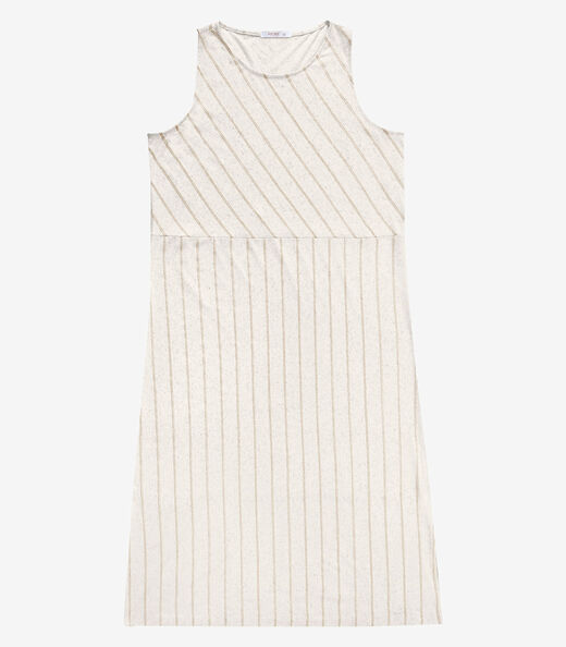Vestido Midi Viscolinho Listras Secret Glam Bege