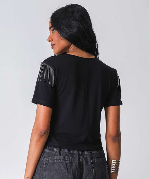 Blusa Feminina Manga Curta Marisa Preto