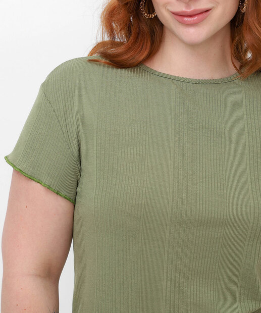 Blusa Plus Size Feminina Canelada Frufru Marisa Verde