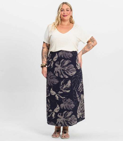 Saia Midi Plus Size Infinita Cor Azul