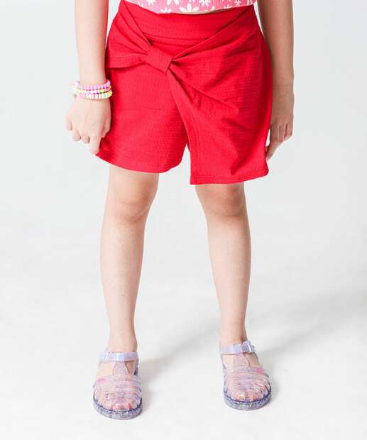 Short Saia Infantil Textura Marisa Tam 4 a 10 Vermelho