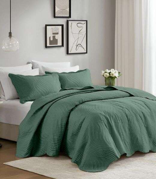 Image_Jogo De Colcha Queen Milão 150 Fios Corttex Verde