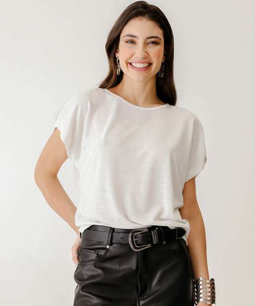Blusa Feminina Brilho Lurex Manga Curta Marisa