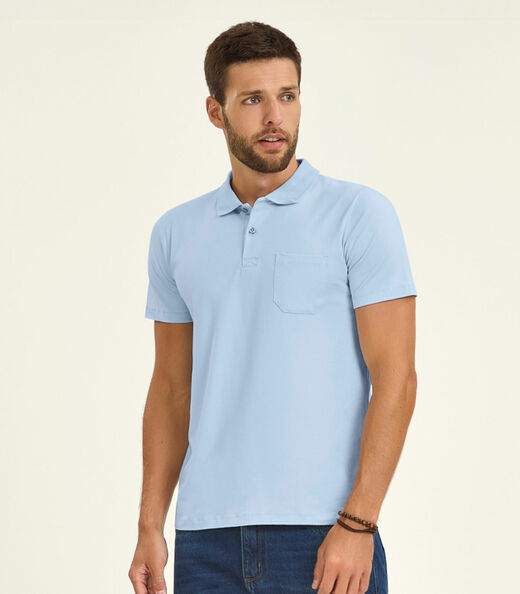 Polo Masculina Com Bolso Cotton Leve Diametro Azul