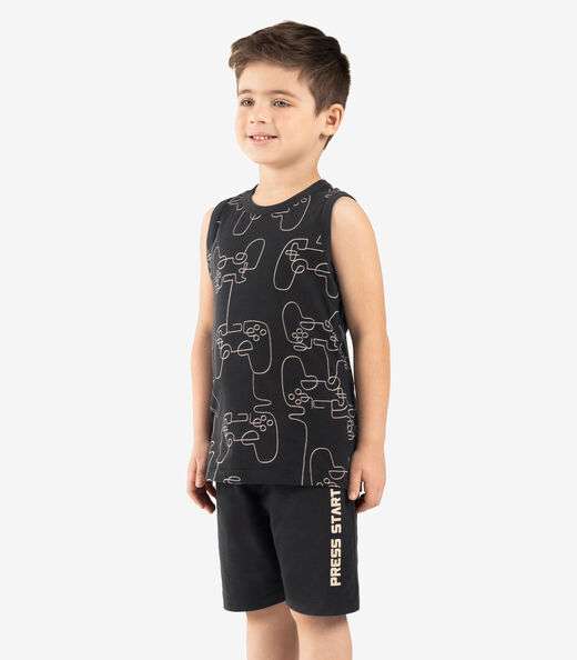 Conjunto Infantil Machão Com Bermuda Rovi Kids Preto