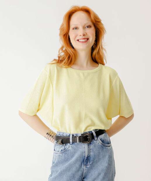 Image_Blusa Feminina Textura Manga Curta Marisa Amarelo