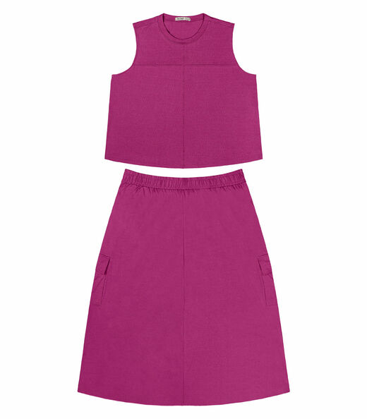 Conjunto Plus Size Regata Com Saia Secret Glam Roxo