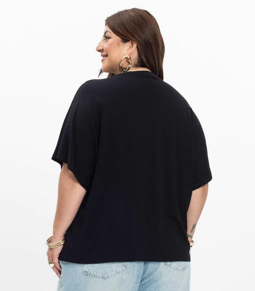 Camisa Manga Curta Feminina Plus Size Secret Glam Preto