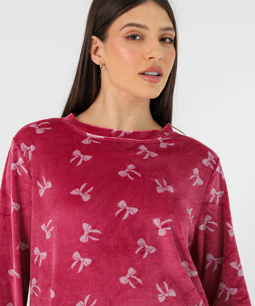Pijama Feminino Plush Estampa Laços Marisa Rosa