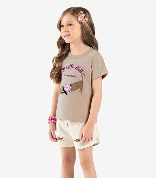 Conjunto Blusa Com Shorts Rovi Kids Marrom