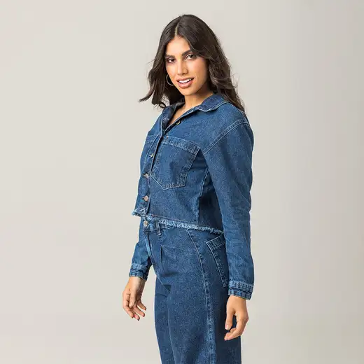 Jaqueta Jeans Cropped Feminina Moderna Zune