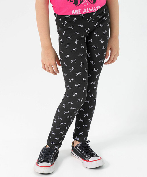 Calça Infantil Legging Molecotton Laços Marisa Tam 4 a 10 Preto