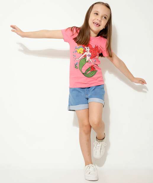 Camiseta Infantil Princesa Ariel Disney Tam 4 a 10