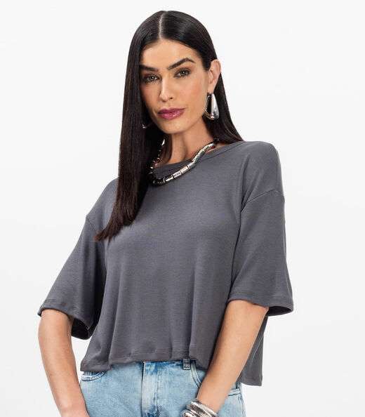 T- Shirt Feminina Canelada Infinita Cor Cinza