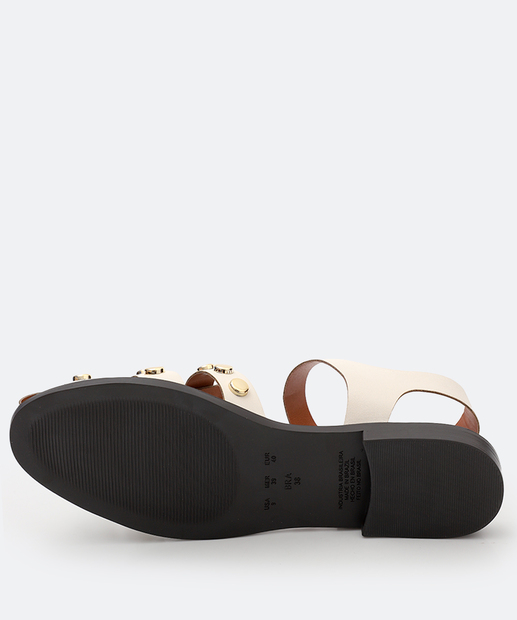 Sandália Feminina Rasteira Tachas Marisa Off White