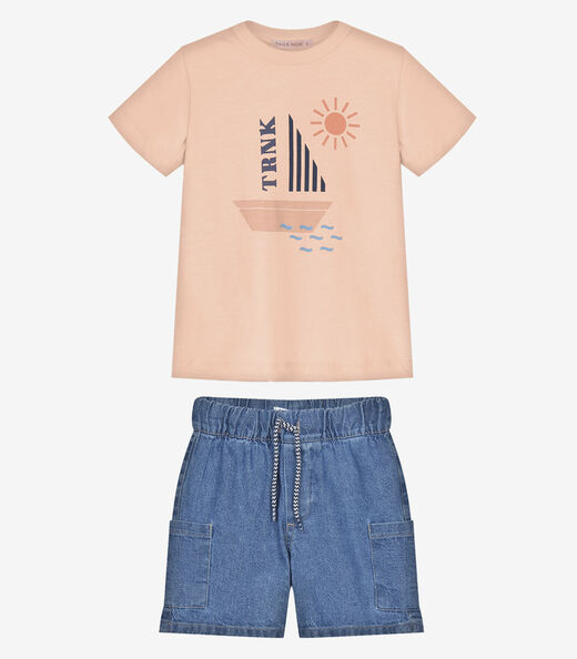 Conjunto Infantil  Camiseta Com Bermuda Trick Nick Rosa