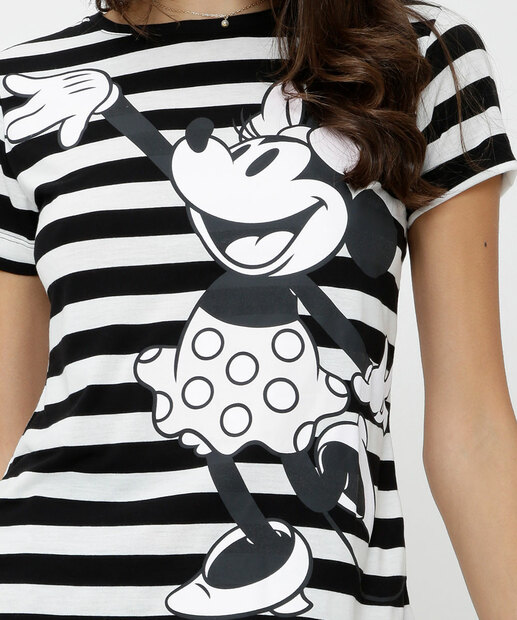 Pijama Feminino Listrado Minnie Manga Curta Disney
